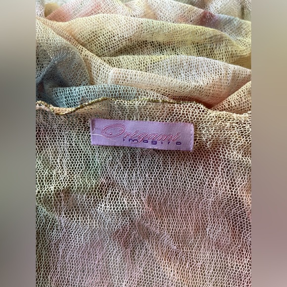 VINTAGE Y2K ORIGAMI PASTEL CARDIGAN LAYERING TOP WATERCOLOR SIZE MEDIUM WOMENS - Picture 3 of 7